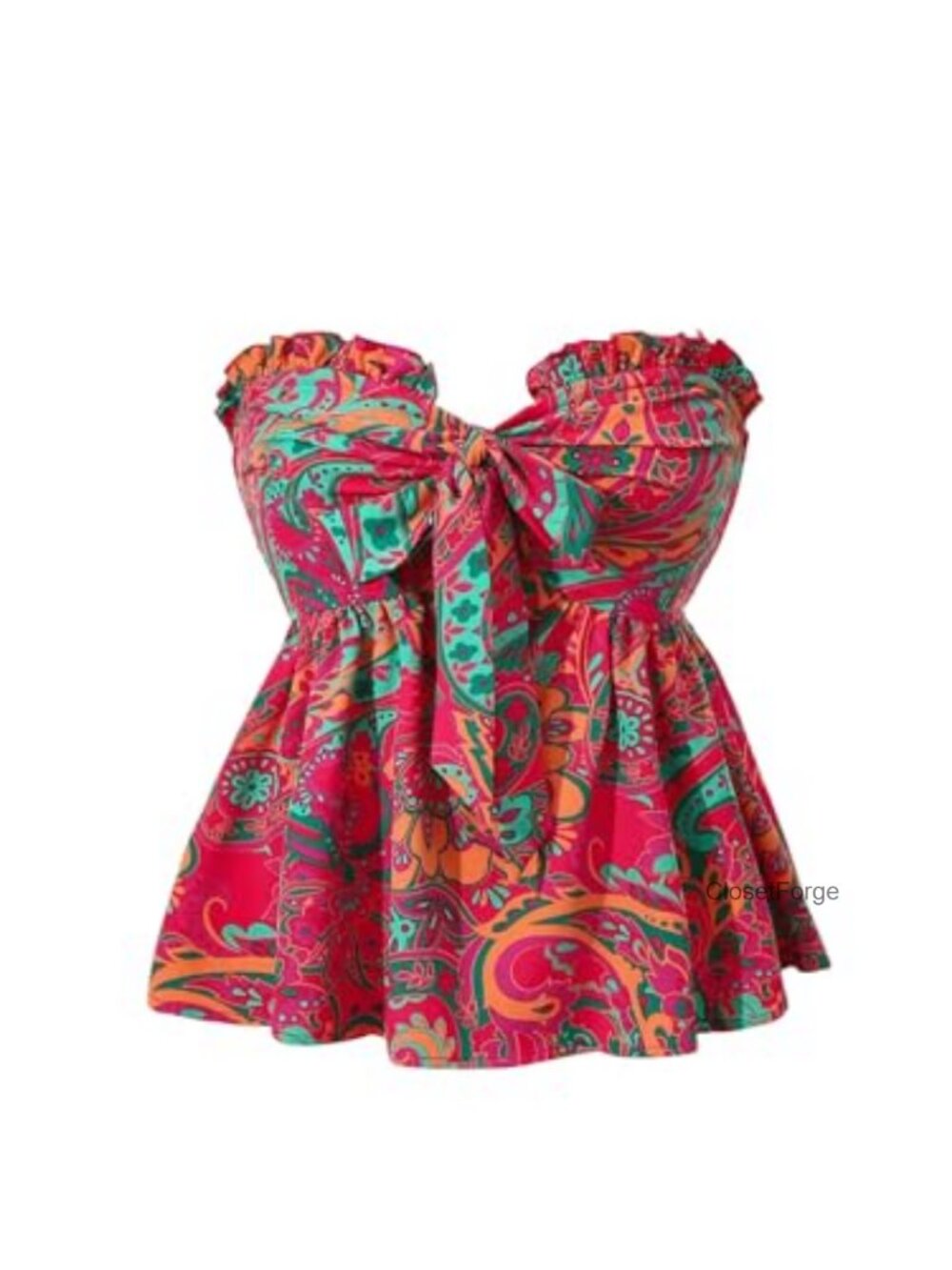 Floral Tube Top Strapless Tie Front Peplum Shirred Boho Bandeau